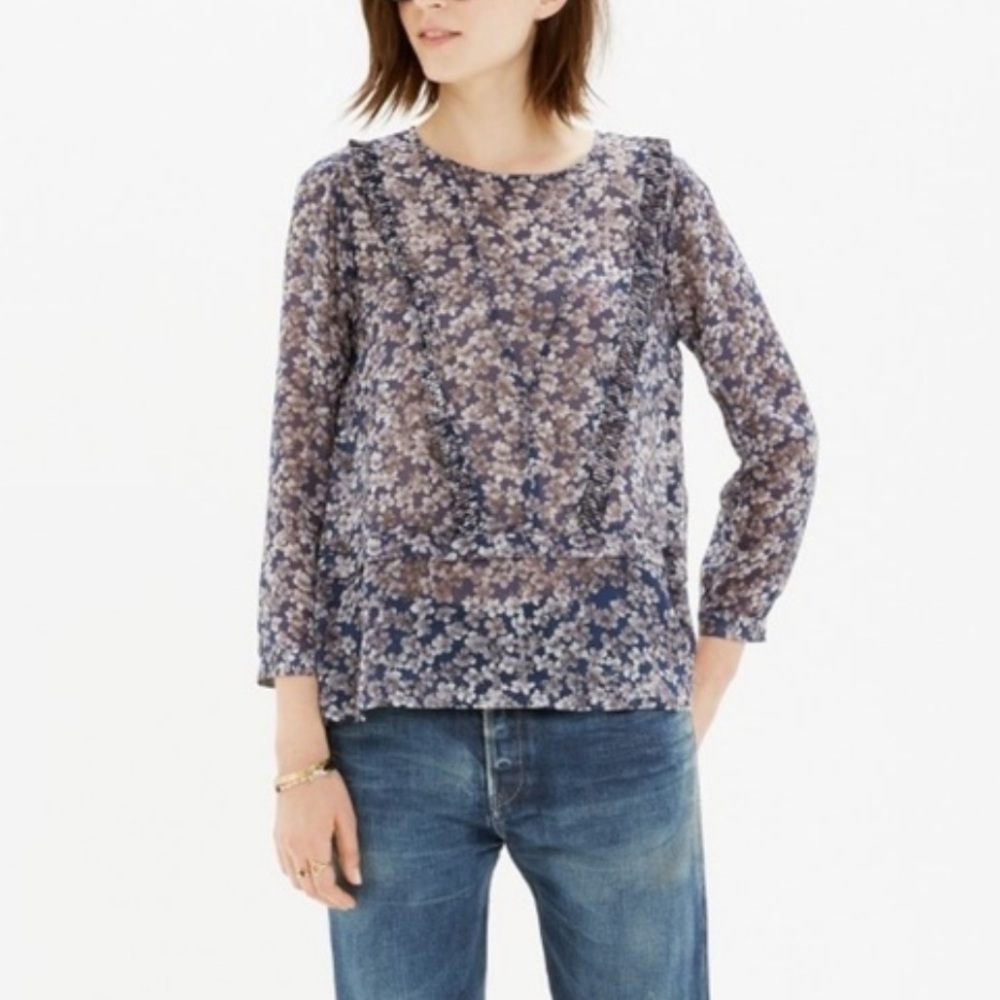 Madewell Newsprint Blue Silk Blouse
